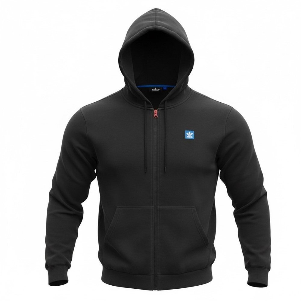 🧥 Adidas Originals Black Full‎ Zip Hoodie XL Blue Red Logo